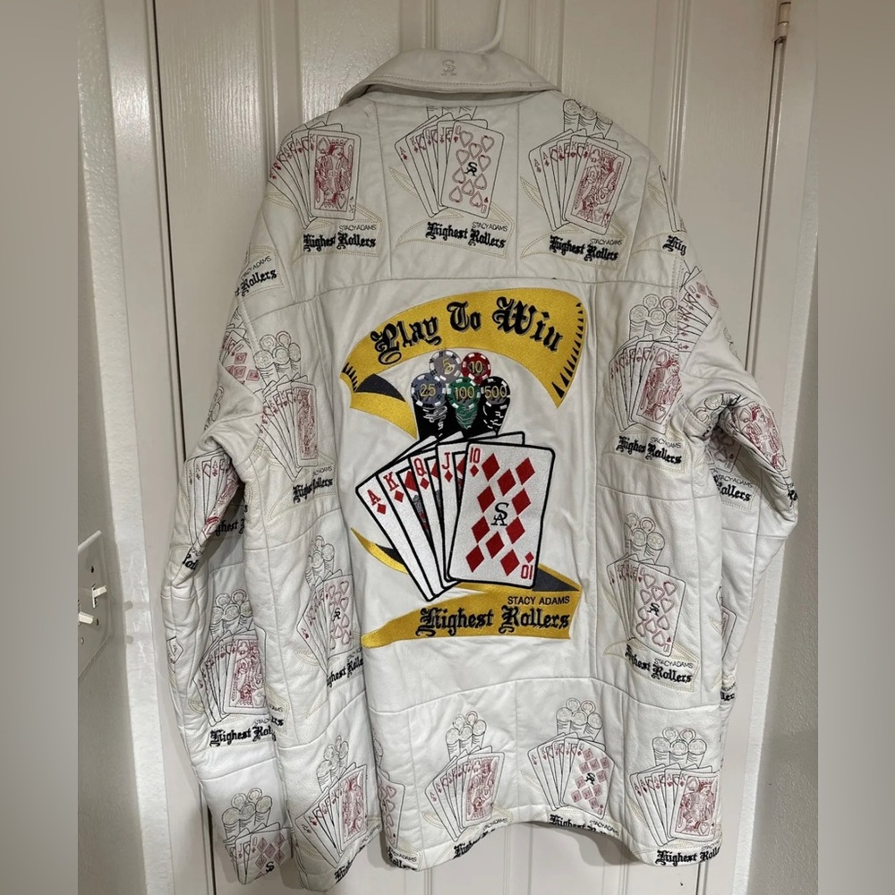 RARE VINTAGE 2XL Stacy Adams Real Leather Jacket High Rollers Vegas Poker Stars